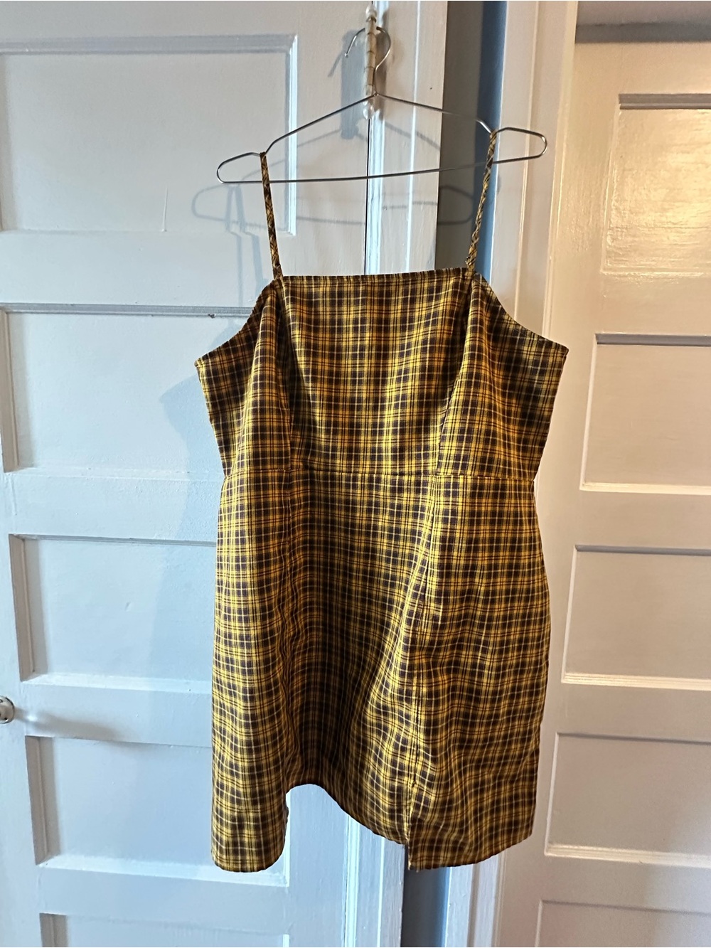bp Yellow Plaid Spaghetti Strap Mini Dress